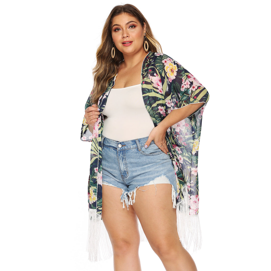 Women's airy beach kimono with fringed accents Mune Fashion