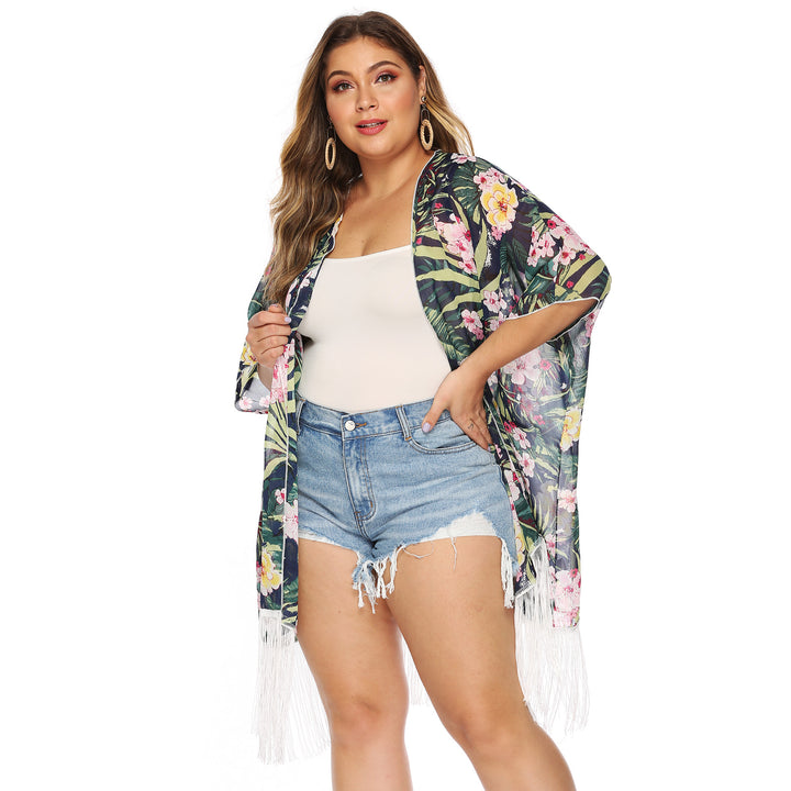 Women's airy beach kimono with fringed accents Mune Fashion