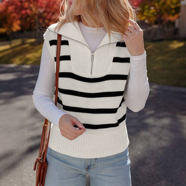 Ladies Fashion Striped Sweater with Short Cut Mune Fashion