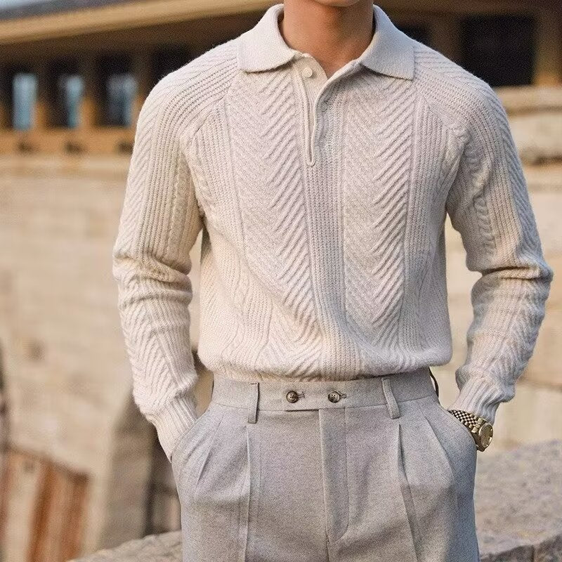 Men's Elegant Chunky Knit Sweater with Button Placket Mune Fashion