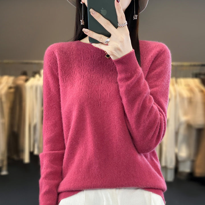 Women Cozy Midweight Round Neck Sweater made of Angora Blend with fine pile and narrow cuff Mune Fashion
