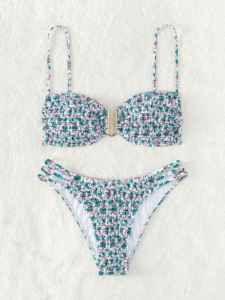 Women Push-Up Bikini with adjustable straps and gold accents Mune Fashion