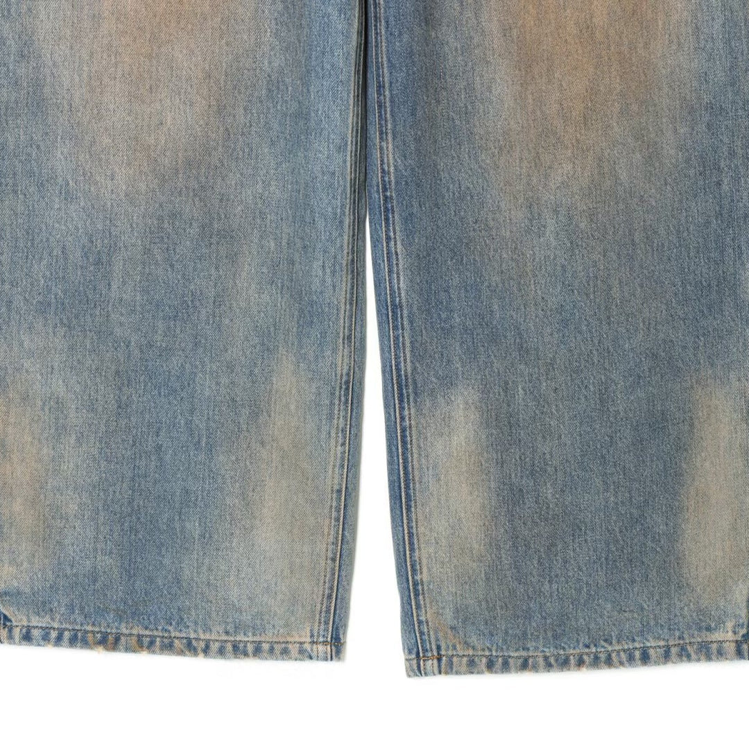 Ladies High-Waist Denim Pants with Wide Leg and Vintage Wash Mune Fashion