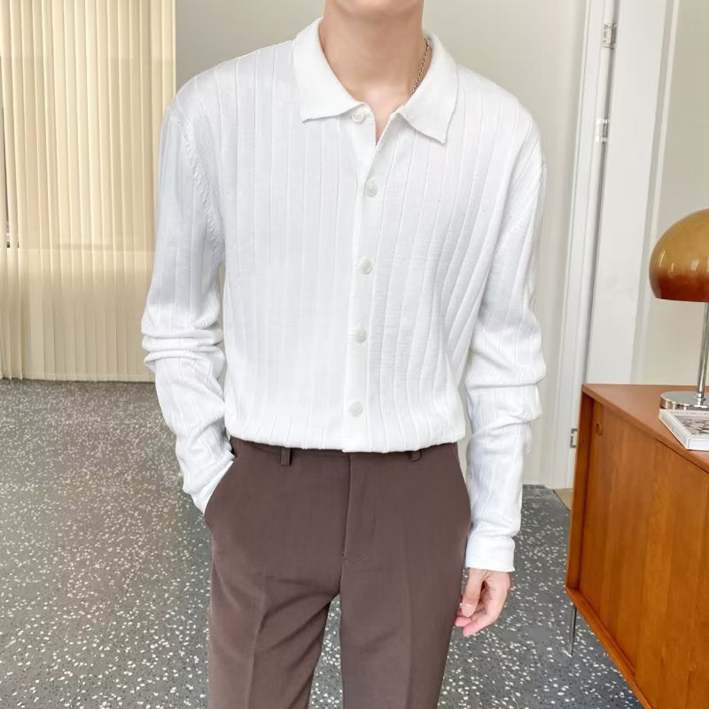 Men's Elegant Long Sleeve Polo Shirt with Structure Mune Fashion