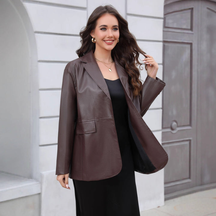 Women Faux Leather Blazer in Longline Cut Mune Fashion