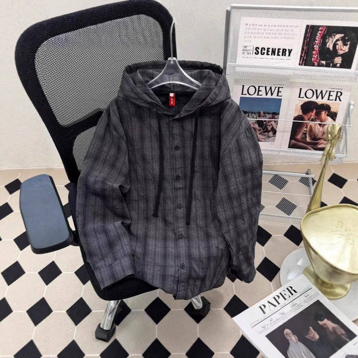 Women's URBAN CHECK HOODIE WITH BUTTON DETAILS Mune Fashion