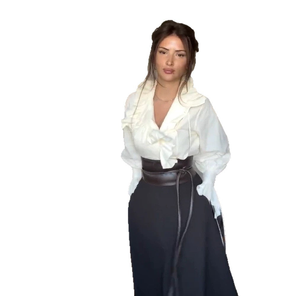 Women's ruffled blouse with voluminous flounce collar and drawstrings Mune Fashion