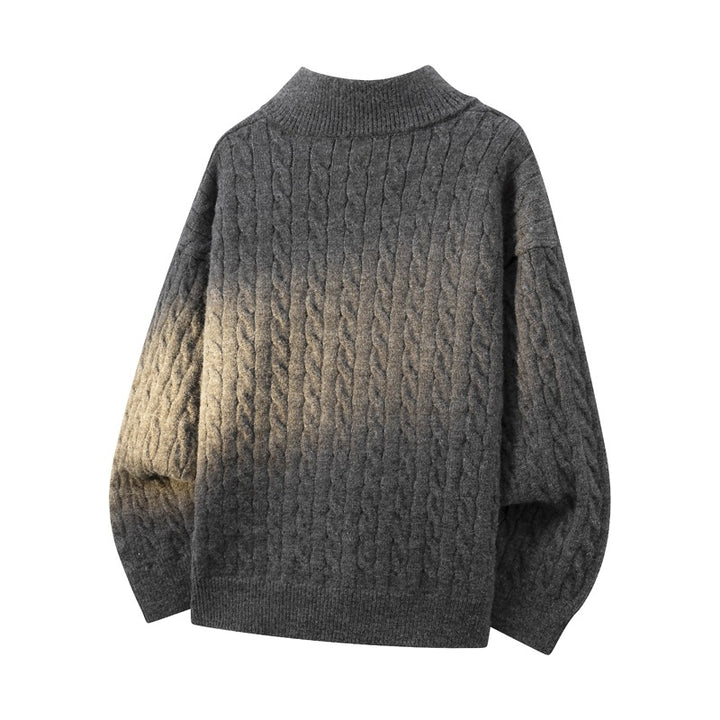Women's Chunky Knit Half-Zip Sweater with Cable Pattern and Stand-Up Collar Mune Fashion
