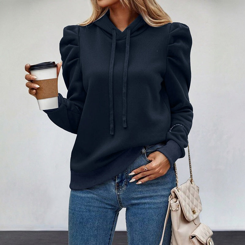 Women's hoodie with gathered puff sleeves and feminine shoulder section Mune Fashion
