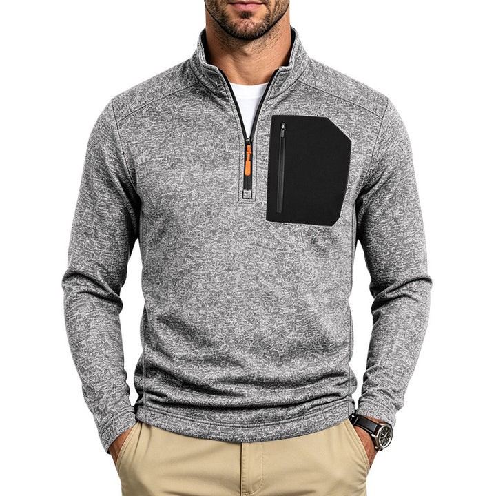 Men's Textured Quarter-Zip Sweater with Half-Zip and Chest Zip Pocket Mune Fashion