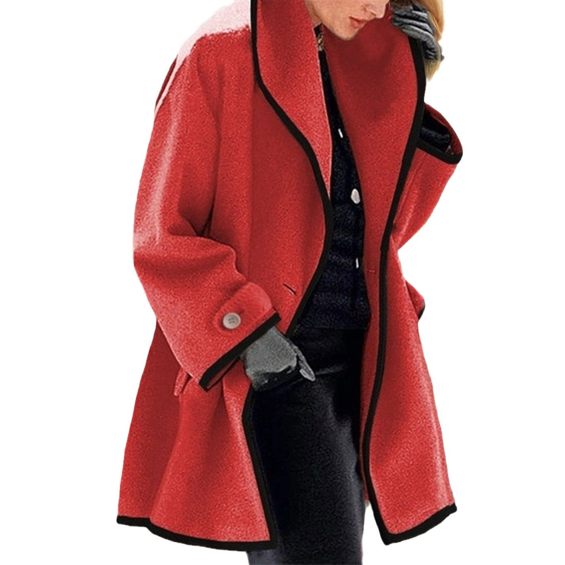 Women's A-line wool blend coat with hood and contrasting piping Mune Fashion