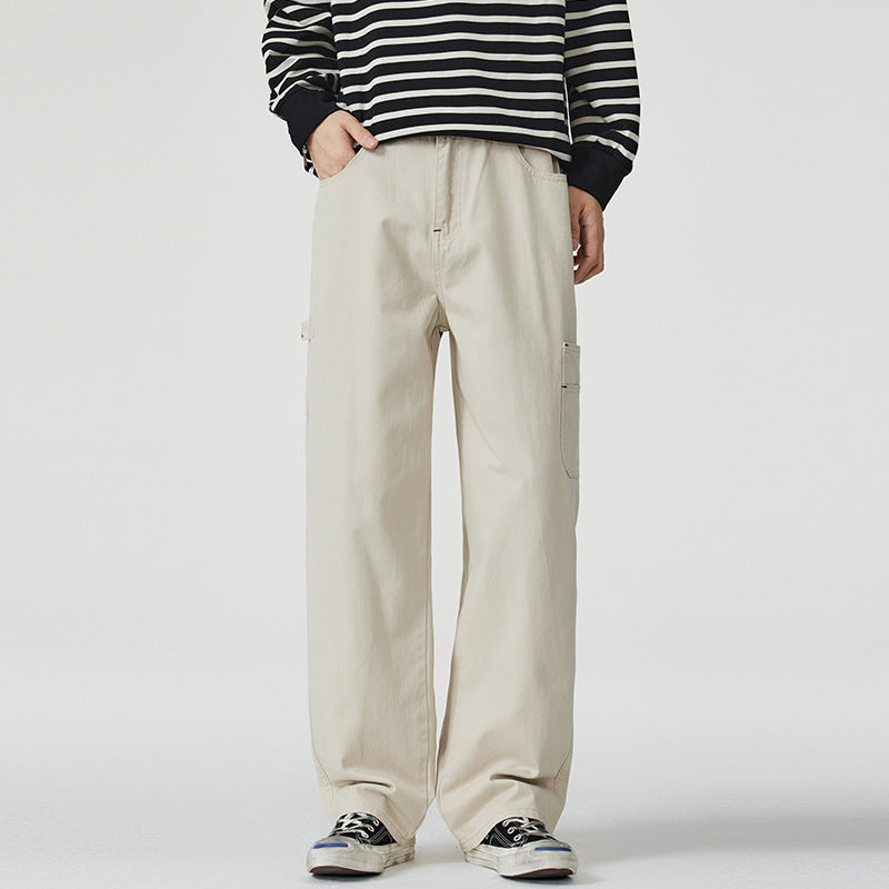 Men's Loose Fit Twill Cargo Pants with Patch Side Pockets and Straight Leg Mune Fashion