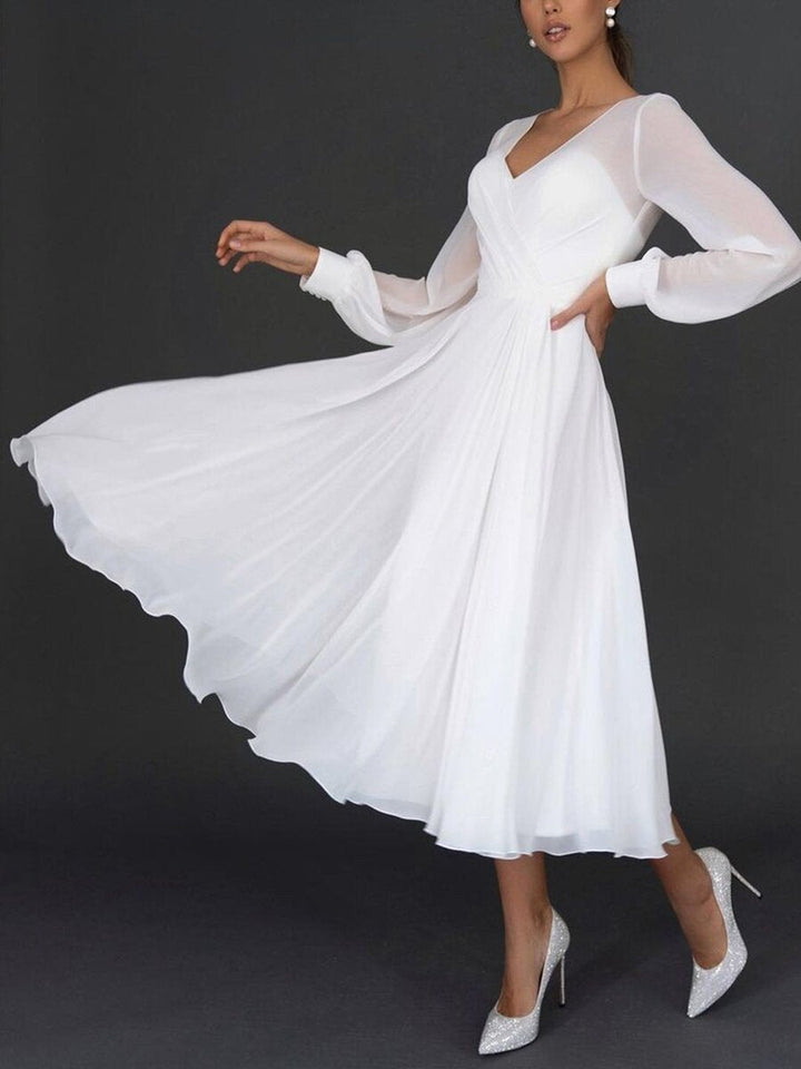 Mune Fashion Women's Midi Dress with Wrap Look and Transparent Sleeves