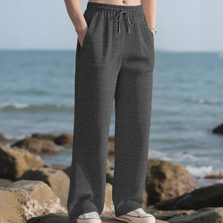 Men's straight cut corduroy velour pants with drawstring waistband, metal drawstring ends, and deep side pockets Mune Fashion