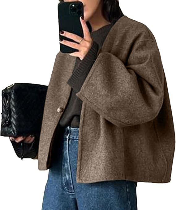 Women's cropped oversized wool jacket with boxy cut and single-button closure Mune Fashion