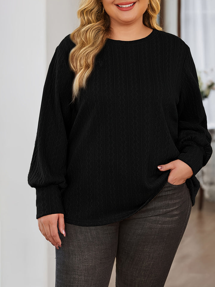 Women Textured Oversized Knit Sweater with Round Neck and Balloon Sleeves Mune Fashion