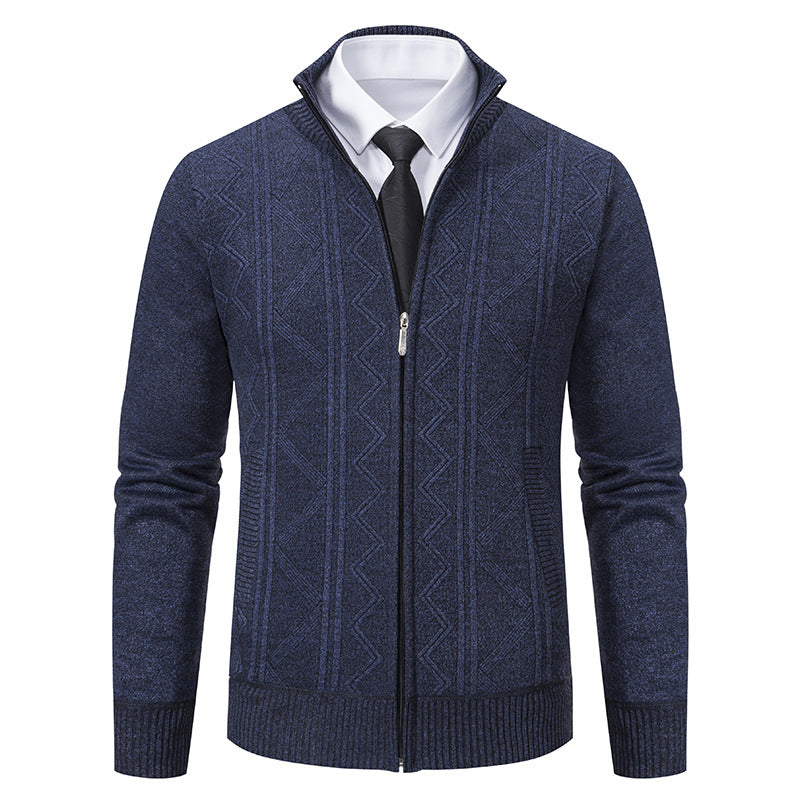 Men's knitted jacket with zipper, stand-up collar and structured cable knit look Mune Fashion