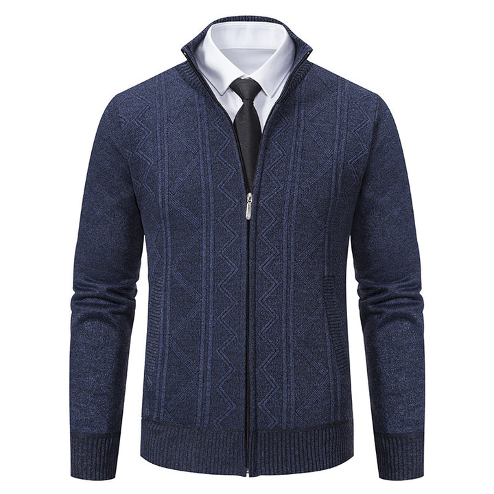 Men's knitted jacket with zipper, stand-up collar and structured cable knit look Mune Fashion