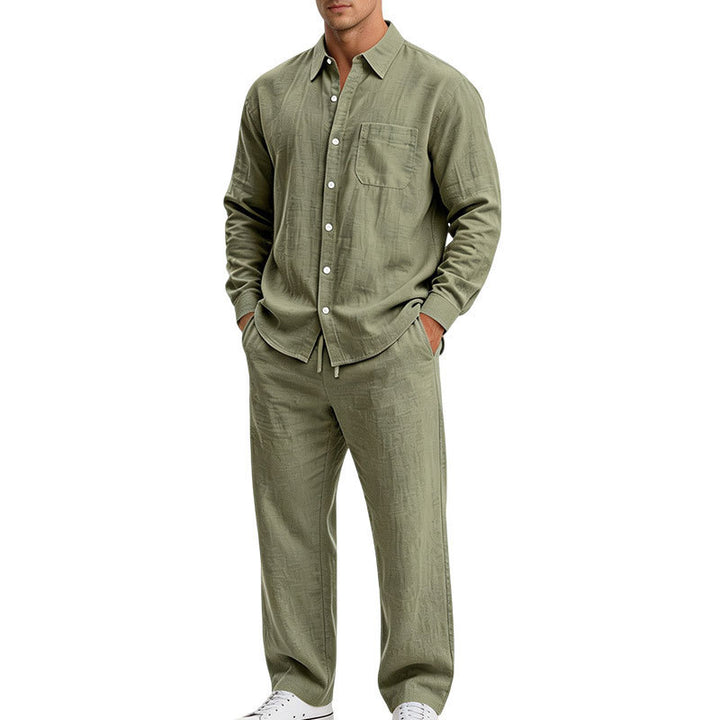 Men's Relaxed Two-Piece Lounge Set made of Structured Jersey with Shirt Collar Mune Fashion