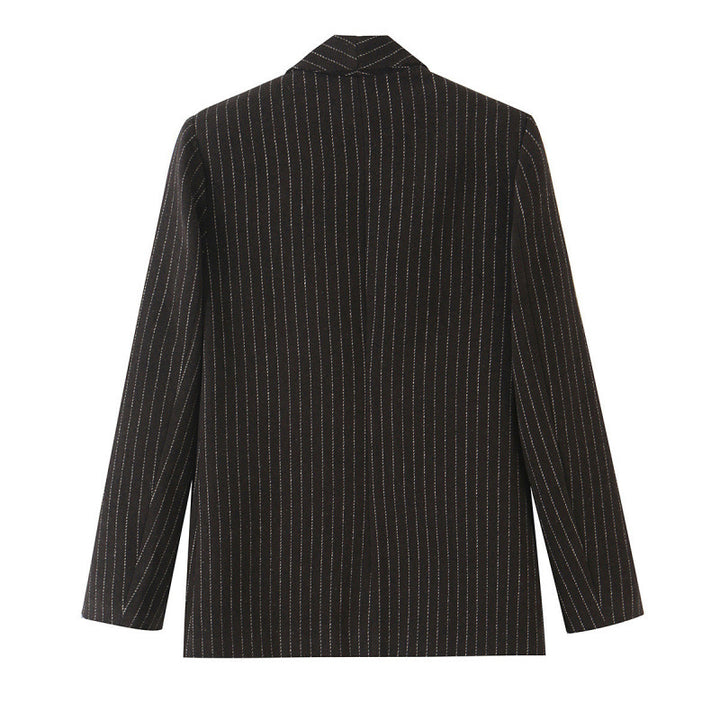 Women's pinstripe blazer with shawl collar and slightly tailored silhouette Mune Fashion