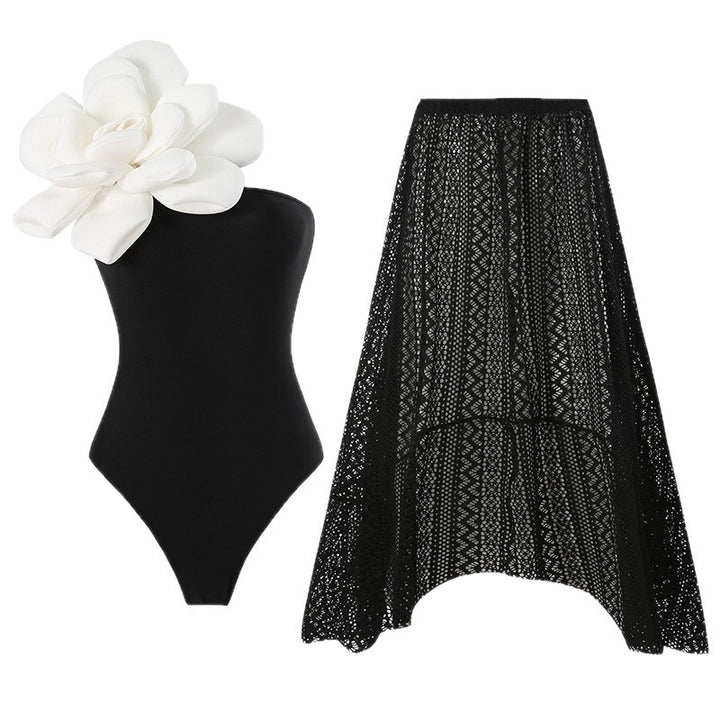Women's swimsuit with floral accents and casual lace skirt Mune Fashion