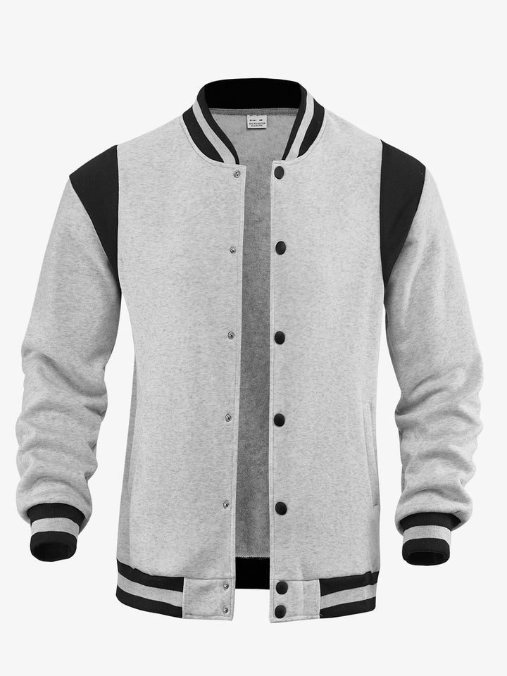 Men's light baseball jacket in sweat quality with snap button placket, ribbed collar and contrasting shoulder yoke Mune Fashion