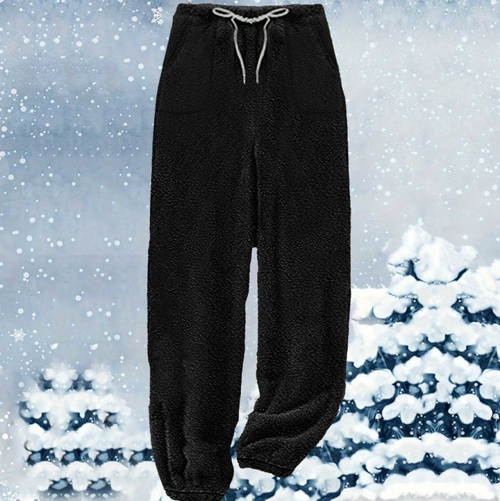 Women's cozy Sherpa fleece lounge pants with drawstring, high waist and elastic cuffs Mune Fashion