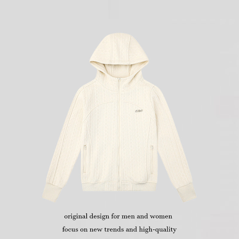 Women's hooded cardigan with cable knit pattern, full zip and side pockets Mune Fashion