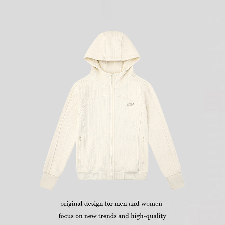 Women's hooded cardigan with cable knit pattern, full zip and side pockets Mune Fashion