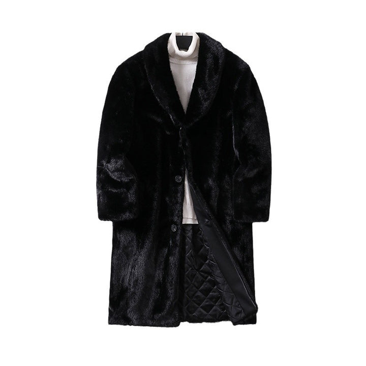 Men's Maxi Length Coat with Faux Fur Trim and Shawl Collar Mune Fashion