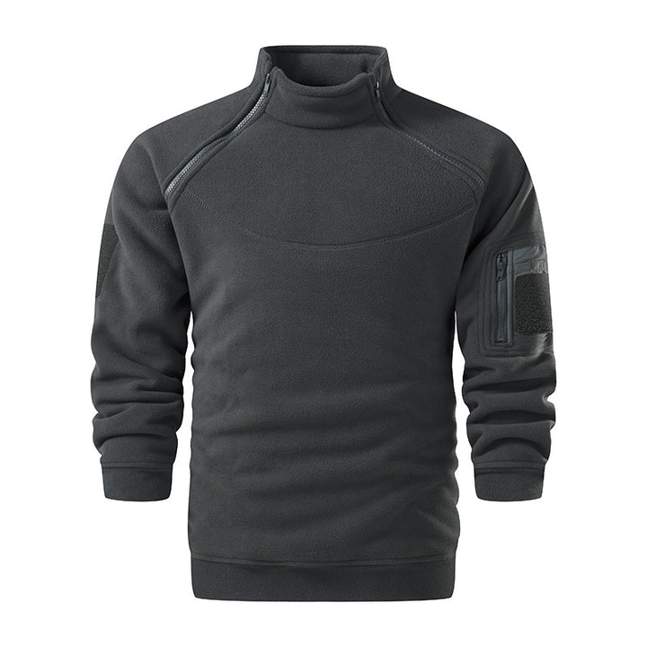 Men's Tactical Microfleece Sweater with High Stand-Up Collar, Sleeve Zip Pocket and Raglan Sleeves Mune Fashion
