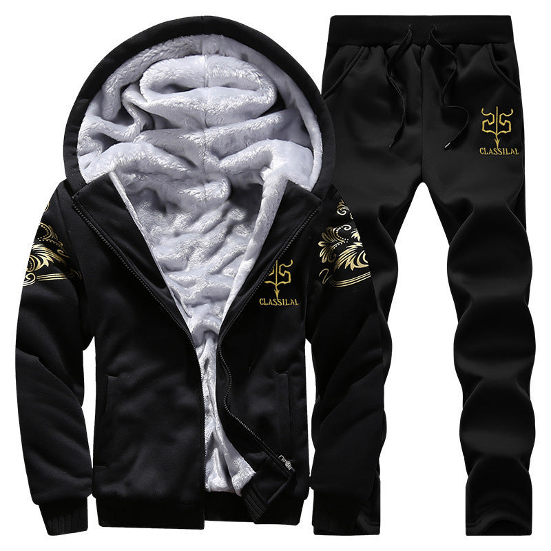 Men's padded hoodie tracksuit with teddy fleece lining, zip jacket and jogger Mune Fashion