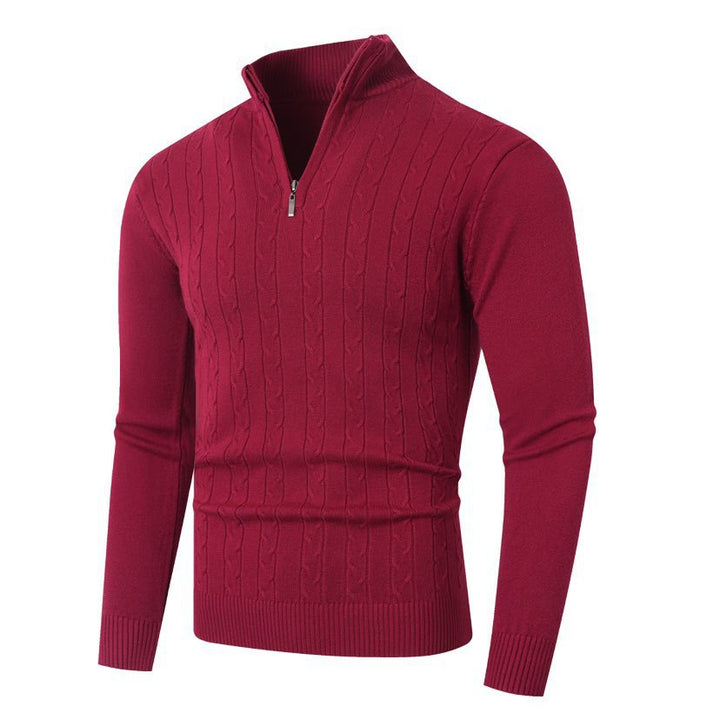 Men's ribbed half-zip sweater with cable pattern, stand-up collar and slim fit Mune Fashion