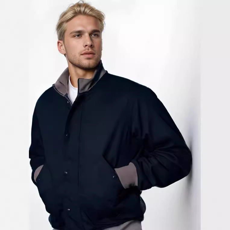 Men's Short Jacket with Stand-Up Collar, Concealed Press Stud Placket and Ribbed Cuffs Mune Fashion
