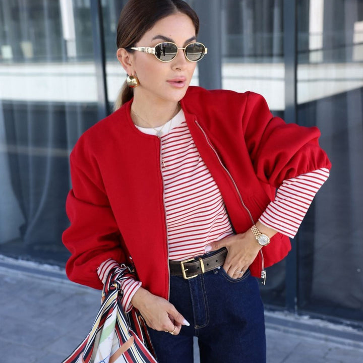 Women's short oversized wool blouson with zipper, balloon sleeves and elastic hem Mune Fashion
