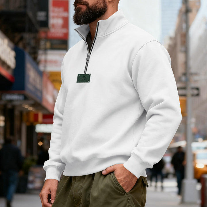 Men's high-collared quarter-zip sweatshirt made of heavy cotton fleece with stand-up collar Mune Fashion