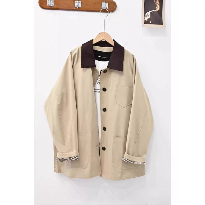 Women's Casual Oversized Jacket with Contrast Collar Mune Fashion