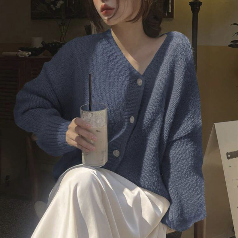 Women's Oversized Cardigan with Deep V-Neck, Balloon Sleeves, and Decorative Button Placket Mune Fashion