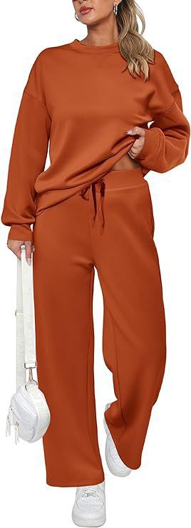 Women's two-piece French terry lounge set with oversized round neck pullover and wide high waist jogger Mune Fashion