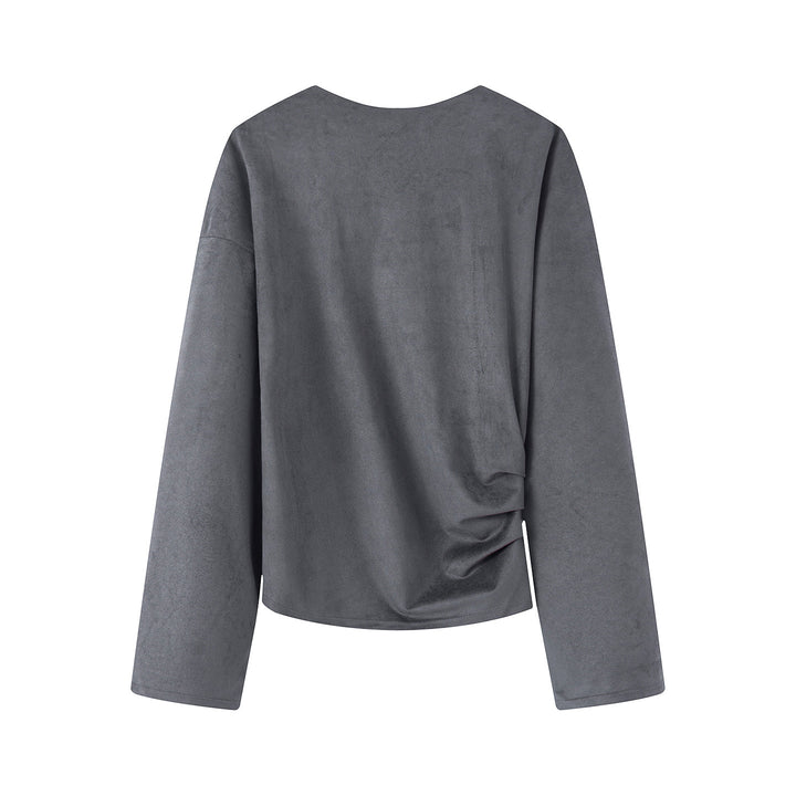 Women's oversized long sleeve shirt with side draping and velvety suede look Mune Fashion