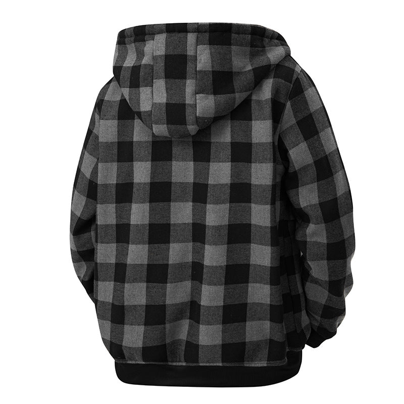 Men's checkered teddy fleece hooded jacket with Sherpa lining and zipper Mune Fashion