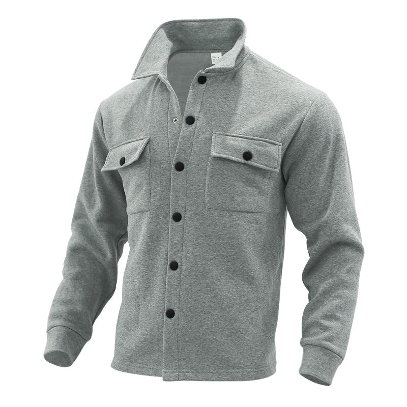 Men's Fleece Shirt Jacket with Two Chest Pockets and Stylish Stand-Up Collar Mune
