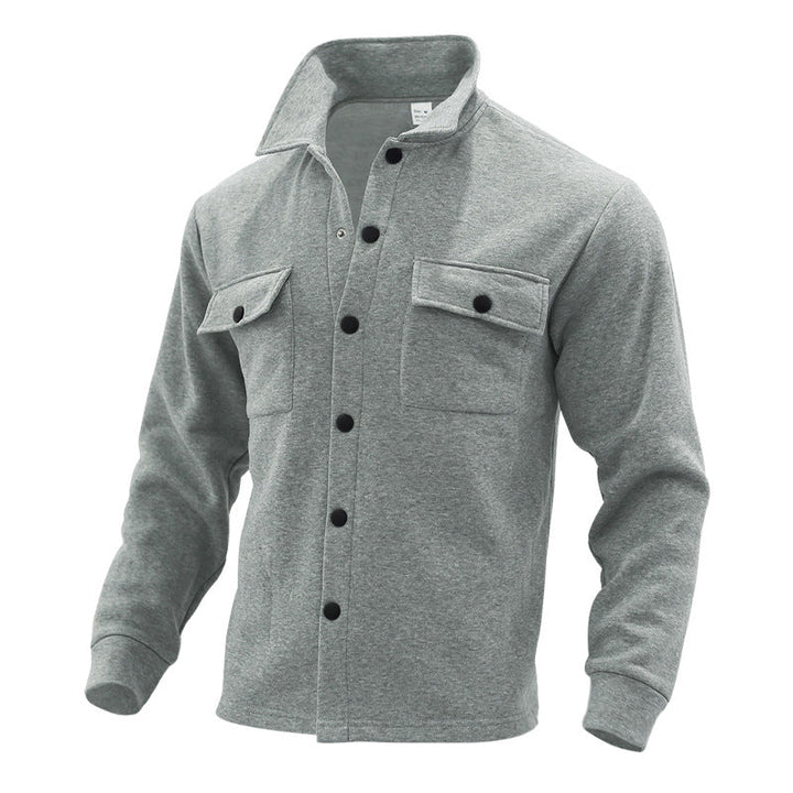 Men's Fleece Shirt Jacket with Two Chest Pockets and Stylish Stand-Up Collar Mune