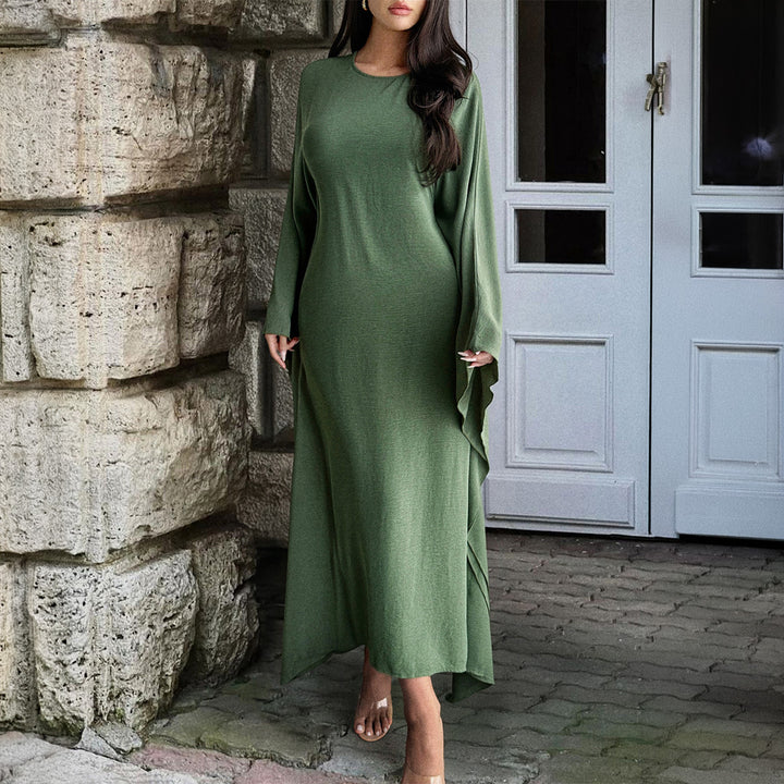 Women's flowing max dress with wide draped sleeves made of viscose blend Mune Fashion