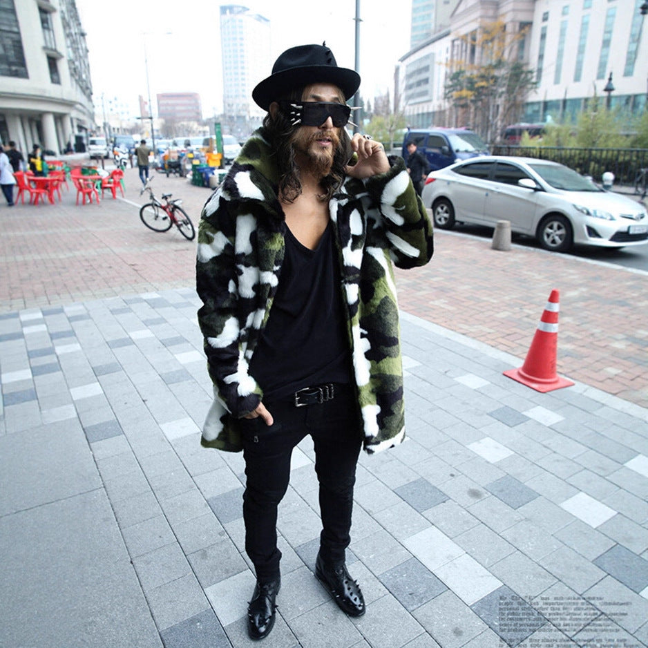 Men's camouflage faux fur coat with long cut and oversized silhouette Mune Fashion