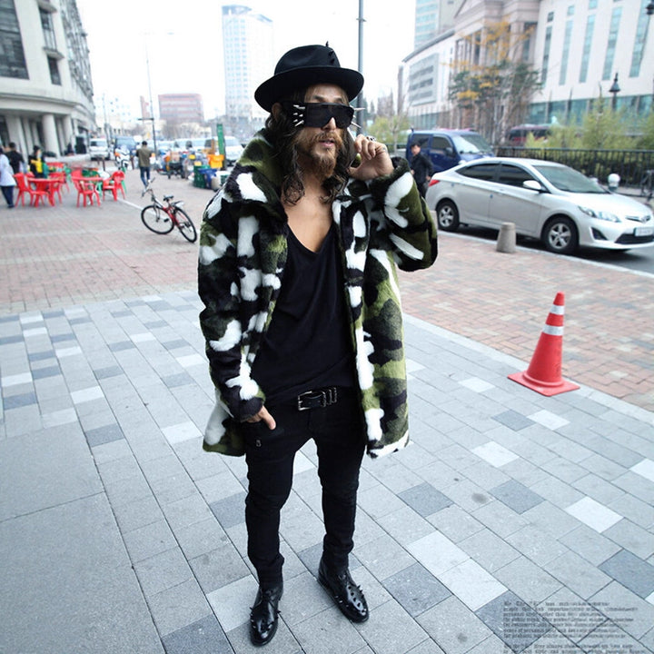 Men's camouflage faux fur coat with long cut and oversized silhouette Mune Fashion