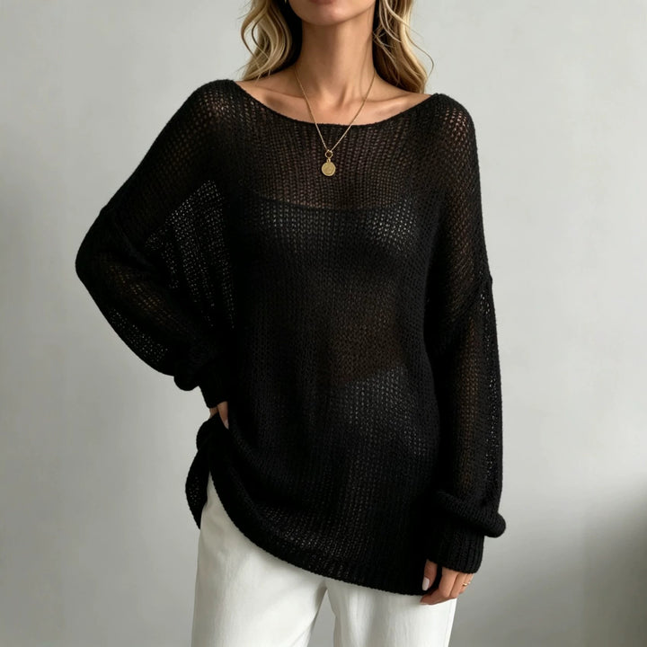Women Oversize Knit Sweater with Transparent Mohair Effect Mune Fashion