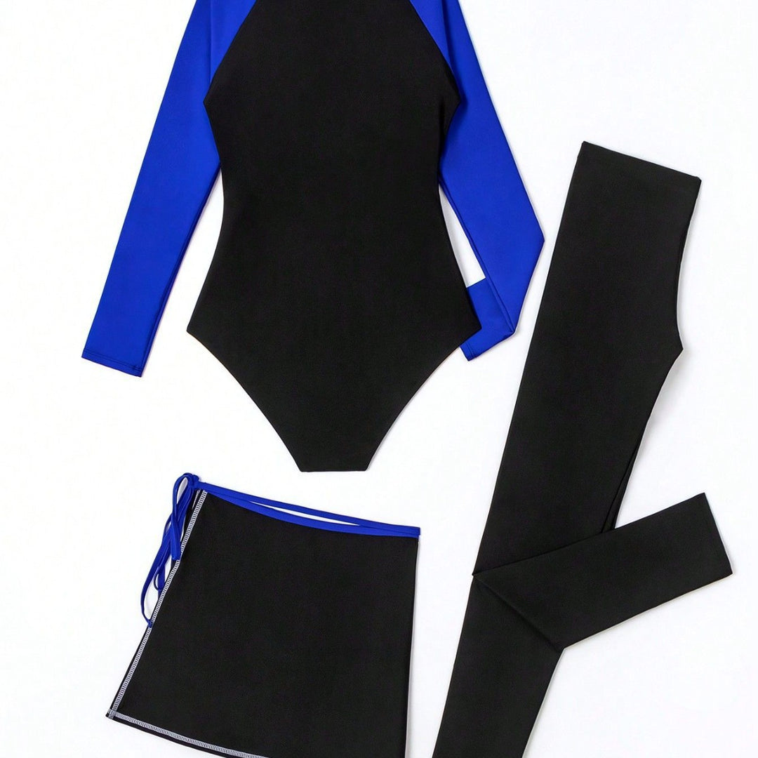 Ladies sporty UV protection swimsuit with long sleeves and skirt Mune Fashion