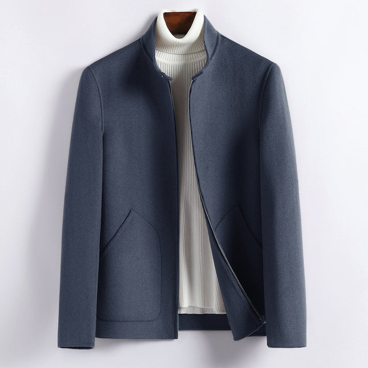 Men's Elegant Short Jacket made of Wool Blend with Stand-Up Collar, Concealed Zipper, and Shaped Insert Pockets Mune Fashion