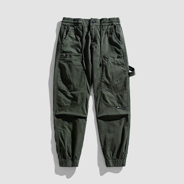 Herren Konisch geschnittene Utility-Cargohose mit Tunnelzugbund, Kniepaneelen und Knöchelbündchen Mune Fashion